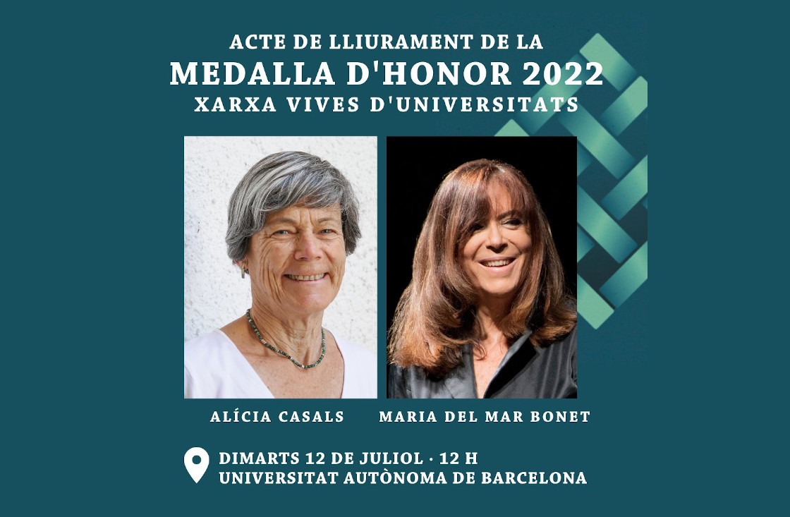 Maria del Mar Bonet i Alícia Casals rebran la Medalla d'Honor de la Xarxa Vives a la UAB